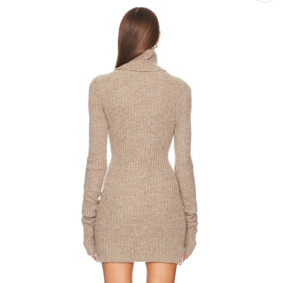 helsa lauren mini knit dress Helsa Lauren Mini Knit Turtle Mock Neck Long Sleeve Sweater Dress Beige Tan